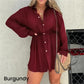 Traje de camisa de manga larga de color liso para mujer
