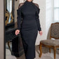 Elegante vestido midi con cuello alto y espalda de encaje para mujer