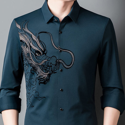 Camisa de manga larga con estampado de dragón de negocios para hombre