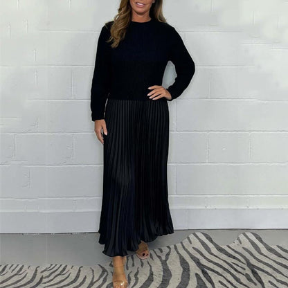 Vestido plisado de cuello redondo elegante y elegante para mujer