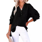 Blusa casual de manga larga con cuello de botón de gasa para mujer