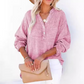 Blusa casual de manga larga con cuello de botón de gasa para mujer