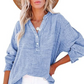 Blusa casual de manga larga con cuello de botón de gasa para mujer