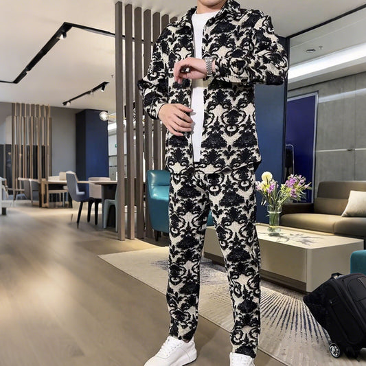 Conjunto de chaqueta y pantalón con estampado floral para hombre