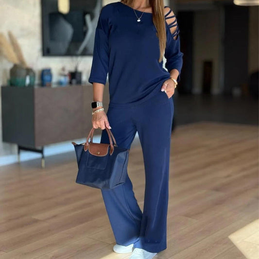 Conjunto deportivo casual de 2 piezas con hombros descubiertos para mujer