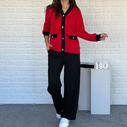 Conjunto casual de dos piezas con bloques de color para mujer