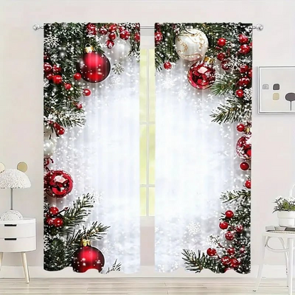 Juego de Cortinas Navideñas de 2 Piezas para Decoración del Hogar