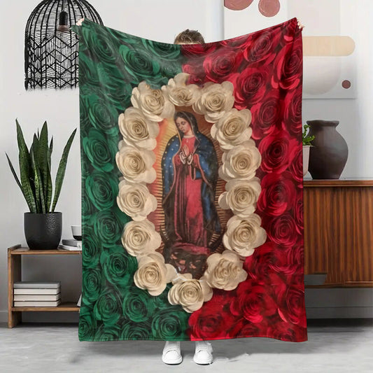Manta de franela de la Virgen María y las Rosas