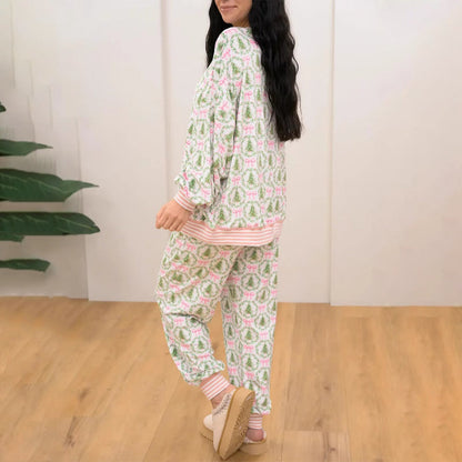 Conjunto de camiseta y pantalón de manga larga de Navidad acogedor