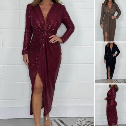 Sexy vestido de lentejuelas con escote en V profundo