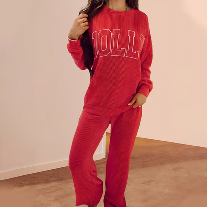 Set festivo de rayas de 2 piezas: Camiseta de manga larga y pantalones de pierna ancha con cordón