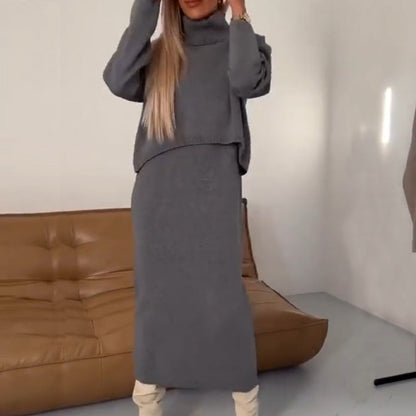 Regalo ideal -Conjunto de vestido de largo medio y jersey de cuello redondo