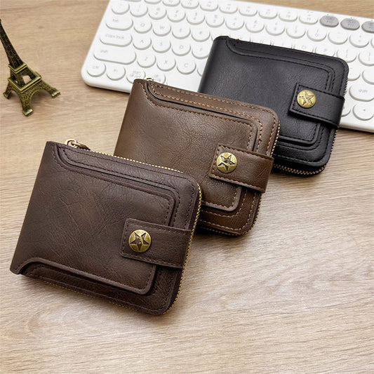 📢📢¡50 % de descuento! 🎅 Cartera vintage de hombre con cremallera - Cuero genuino y protección RFID, estilo y seguro para el uso diario ✨