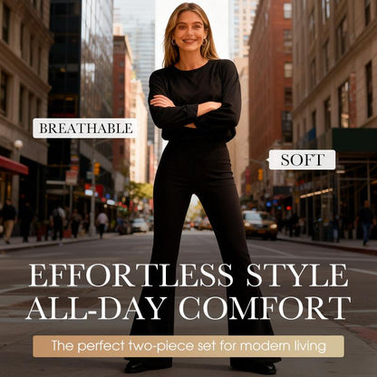 Conjunto de dos piezas casual para mujer con parte superior y pantalones anchos