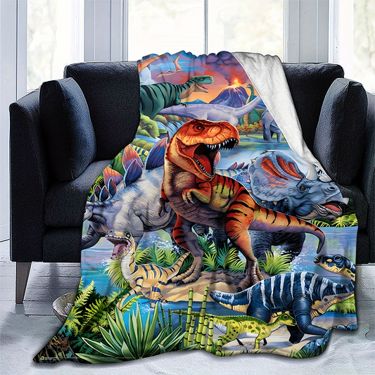 Manta de franela con estampado de dinosaurios vibrante