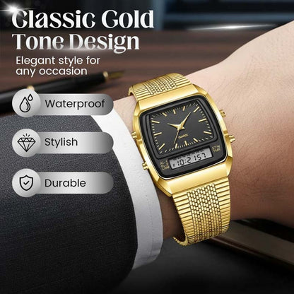 Reloj multifunción de estilo retro con cara cuadrada