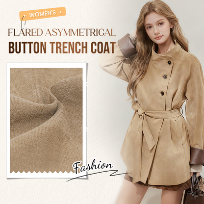Gabardina de botón asimétrica y acampanada retro para mujer