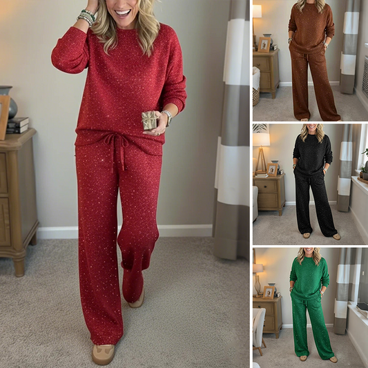 Set de jersey y pantalones de dos piezas con purpurina para mujer