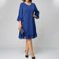 Elegante vestido midi holgado con escote en V y mangas acampanadas