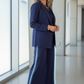 Conjunto de traje de mujer de tres piezas con pantalones y top de pierna ancha