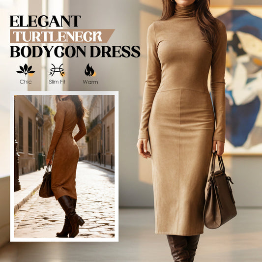 Elegante vestido bodycon de cuello alto y manga larga