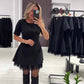 🔥Ofertas especiales: vestido mini de manga corta con ribete de encaje brillante para mujer | Elegante y brillante