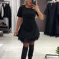 🔥Ofertas especiales: vestido mini de manga corta con ribete de encaje brillante para mujer | Elegante y brillante