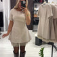 🔥Ofertas especiales: vestido mini de manga corta con ribete de encaje brillante para mujer | Elegante y brillante