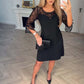 ⏳Vestido👗 mini de manga larga de encaje transparente con 50% de descuento⏰en línea A