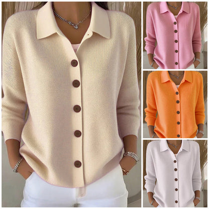 Camiseta informal de punto para mujer abotonada