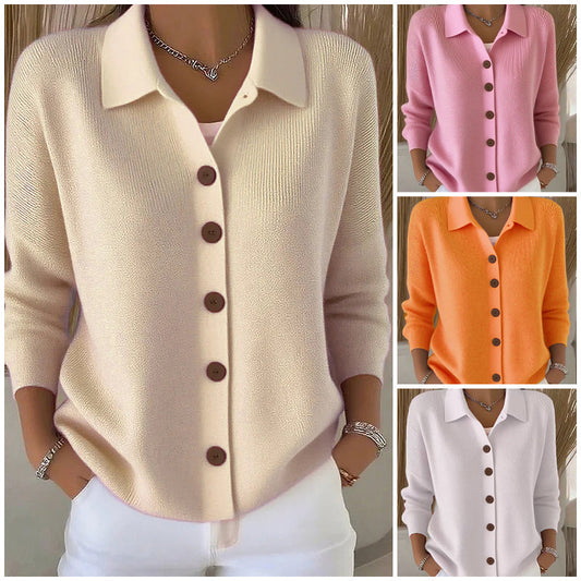 Camiseta informal de punto para mujer abotonada