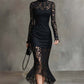Elegante vestido sirena de manga larga de manga alta y manga larga