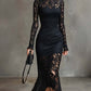 Elegante vestido sirena de manga larga de manga alta y manga larga