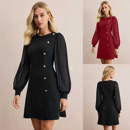 Elegante vestido de manga larga con detalles de botones asimétricos