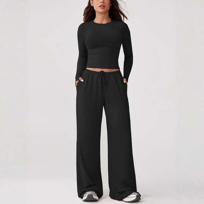 Conjunto de top corto casual y pantalones con cordón para mujer