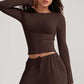 Conjunto de top corto casual y pantalones con cordón para mujer