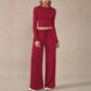 Conjunto de top corto casual y pantalones con cordón para mujer