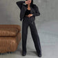 Conjunto Relajado de Dos Piezas para Mujer - Chaqueta con Cremallera y Pantalones de Pierna Ancha