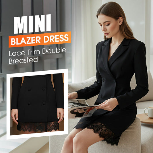 Vestido mini blazer de doble cruzamento con ribetes de encaje