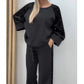 Set de sudadera y pantalones con empalmes de lentejuelas para mujer