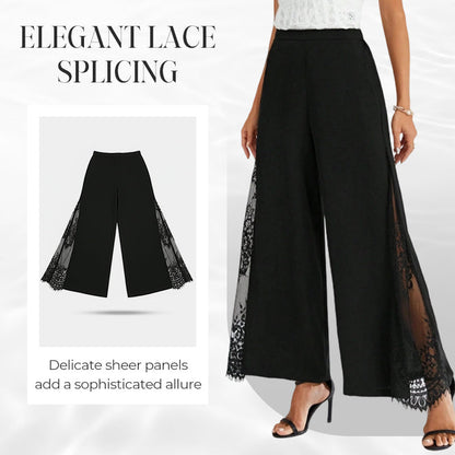 Pantalones de cintura alta de encaje floral de mujer y cintura alta