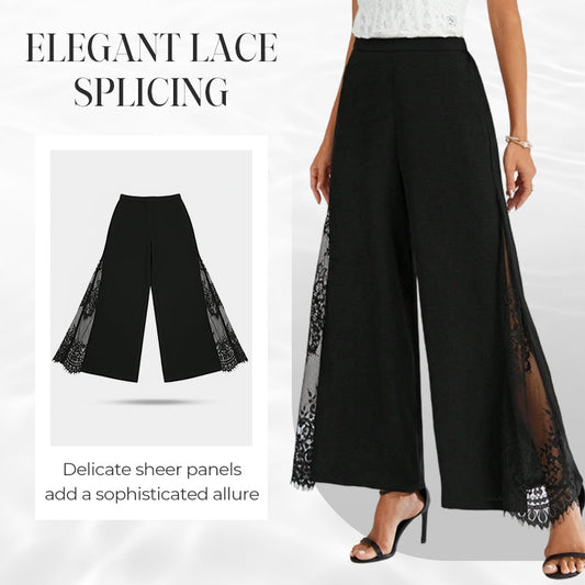 Pantalones de cintura alta de encaje floral de mujer y cintura alta