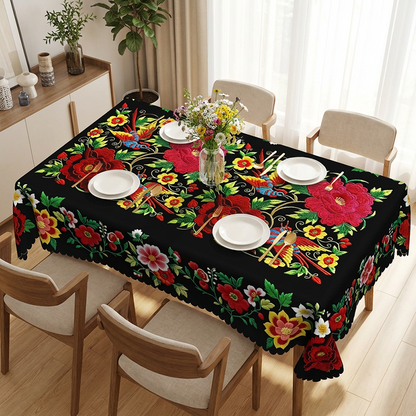 Mantel floral mexicano con borde esconjado