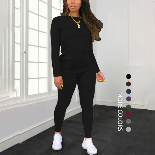 Conjunto de 2 piezas de camiseta y pantalones de manga larga para mujer