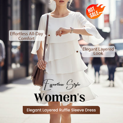 Elegante vestido laminado con mangas con volantes para mujer