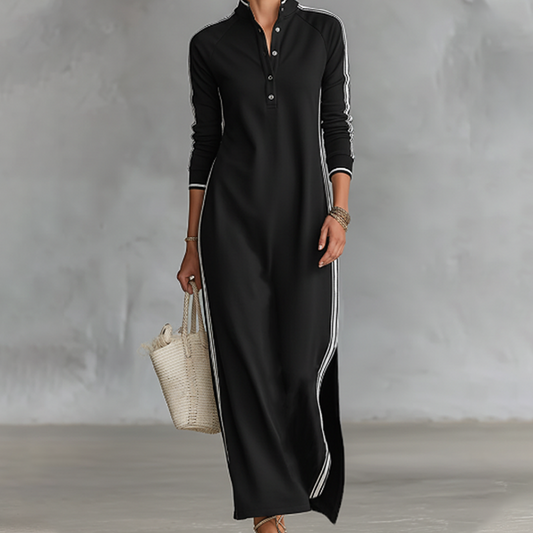 🎁Novedades 2026 50% DE💥DESCUENTO Vestido minimalista con cuello abotonado y ribetes a contraste