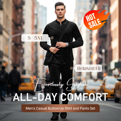 Set casual de camisa y pantalones abotonados para hombre
