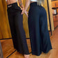 Pantalones femeninos de cintura ancha de cintura alta con acentos en cinturón