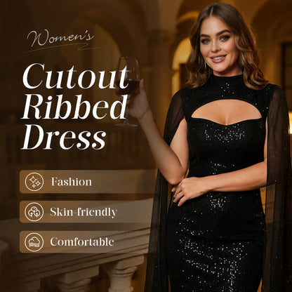 Vestido femenino con recortes acanalados y capa de gasa