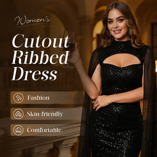 Vestido femenino con recortes acanalados y capa de gasa
